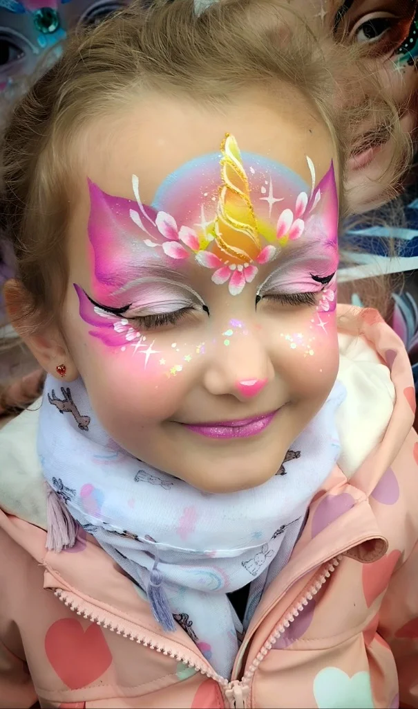 Face painting licorne rose magique pour enfant - maquillage anniversaire Bourgogne